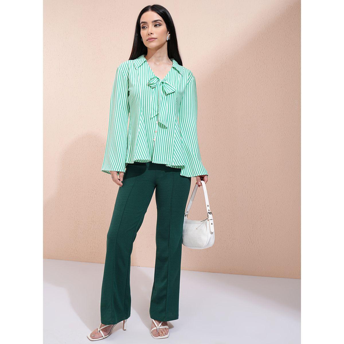 بلوزة مخططة بأكمام بنمط جرس وتفاصيل ربطة-women-clothing-shirtsandblouses-shirts-image-2