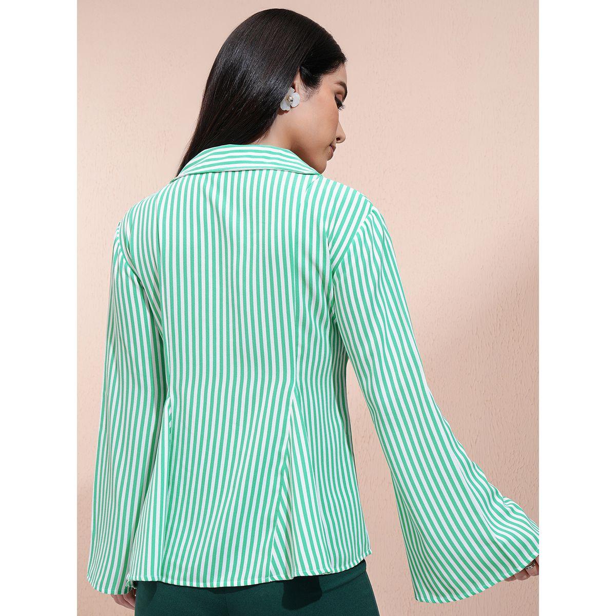 بلوزة مخططة بأكمام بنمط جرس وتفاصيل ربطة-women-clothing-shirtsandblouses-shirts-image-3