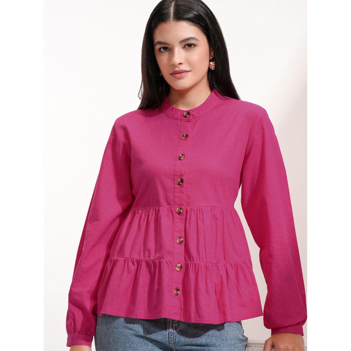 Mandarin Collar Cotton Tiered Top-women-clothing-shirtsandblouses-blouses-image-1