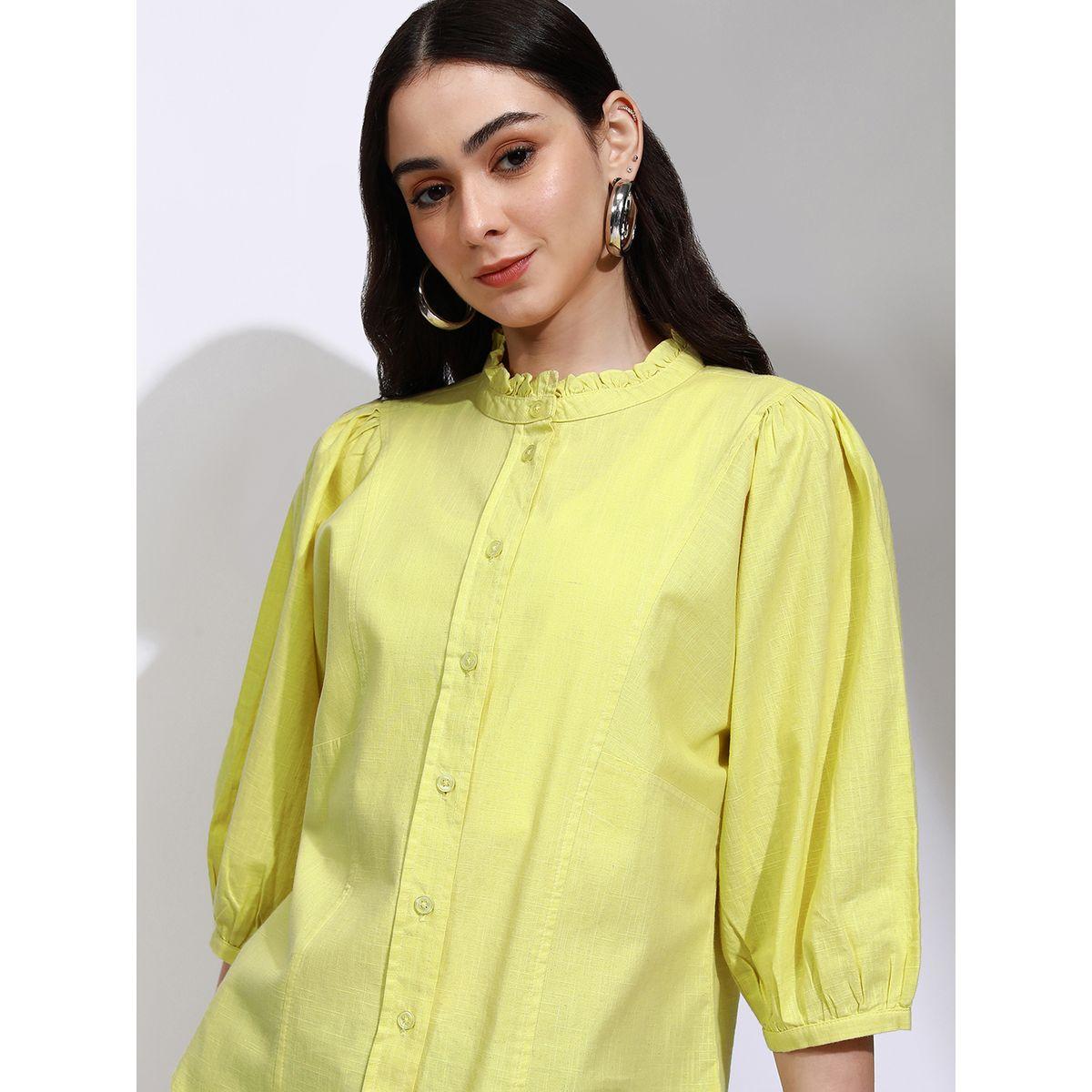 Tokyo Talkies X Styli Solid High Neck Balloon Sleeve Buttoned Top-women-clothing-shirtsandblouses-blouses-image-1