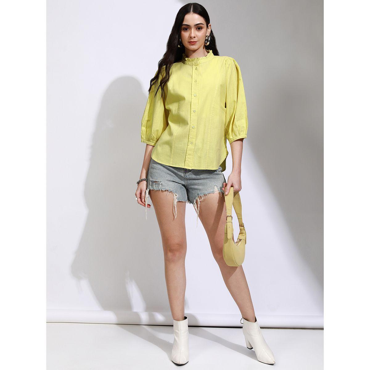 Tokyo Talkies X Styli Solid High Neck Balloon Sleeve Buttoned Top-women-clothing-shirtsandblouses-blouses-image-2