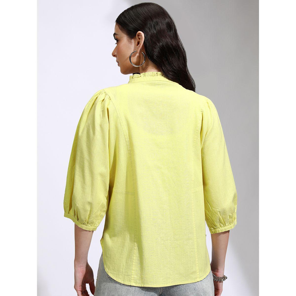 Tokyo Talkies X Styli Solid High Neck Balloon Sleeve Buttoned Top-women-clothing-shirtsandblouses-blouses-image-3