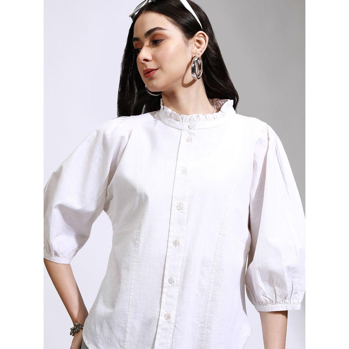 Tokyo Talkies X Styli Solid High Neck Balloon Sleeve Buttoned Top-women-clothing-shirtsandblouses-blouses-image-1