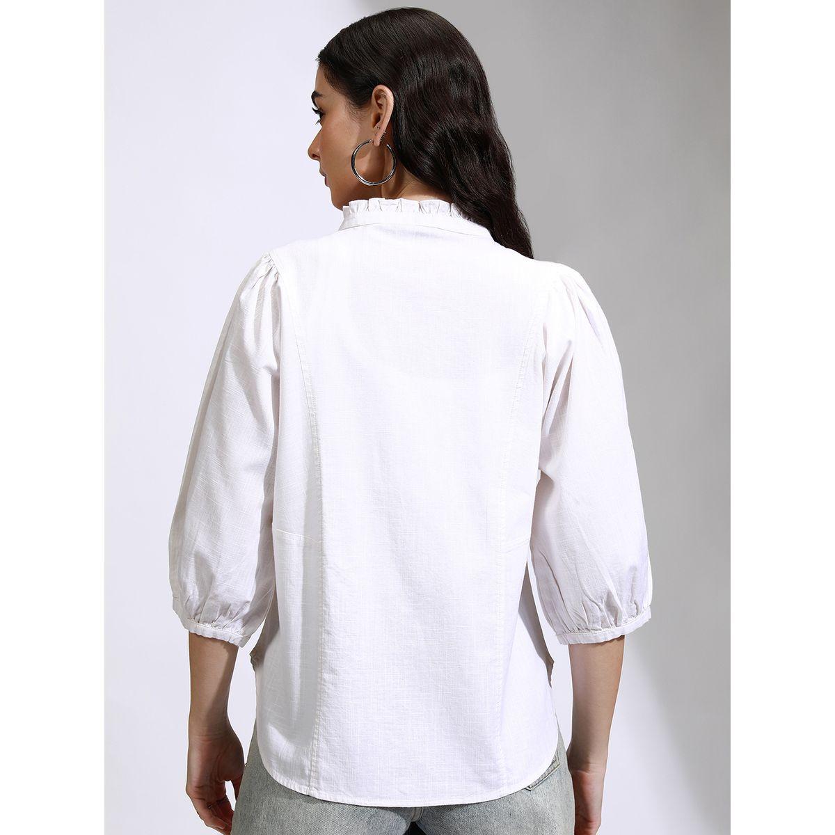 Tokyo Talkies X Styli Solid High Neck Balloon Sleeve Buttoned Top-women-clothing-shirtsandblouses-blouses-image-3