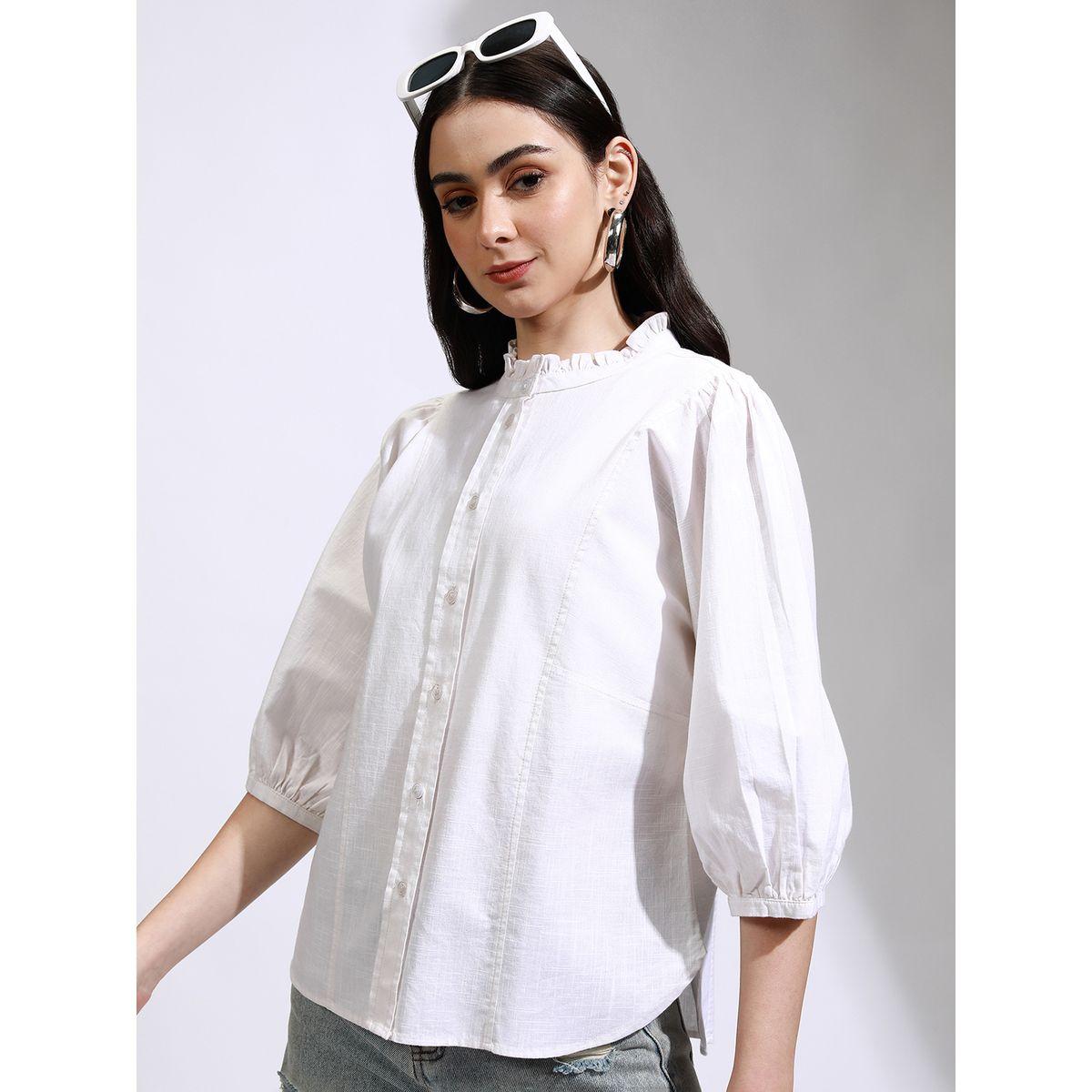 Tokyo Talkies X Styli Solid High Neck Balloon Sleeve Buttoned Top-women-clothing-shirtsandblouses-blouses-image-4