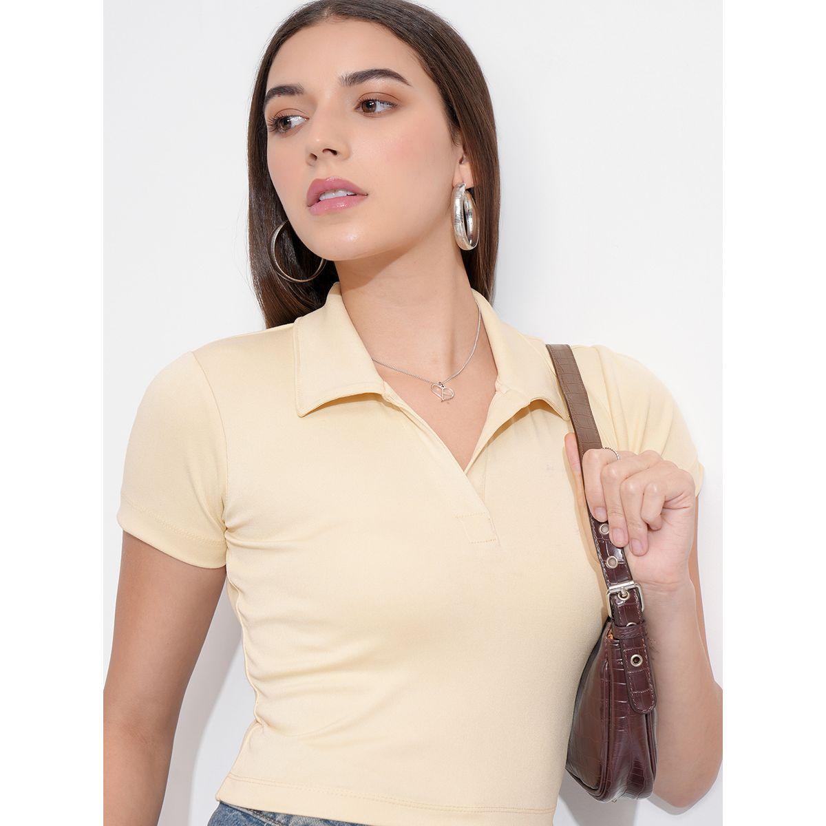 Tokyo Talkies X Styli Solid Cotton Polo Neck Top-women-clothing-tshirts-image-1