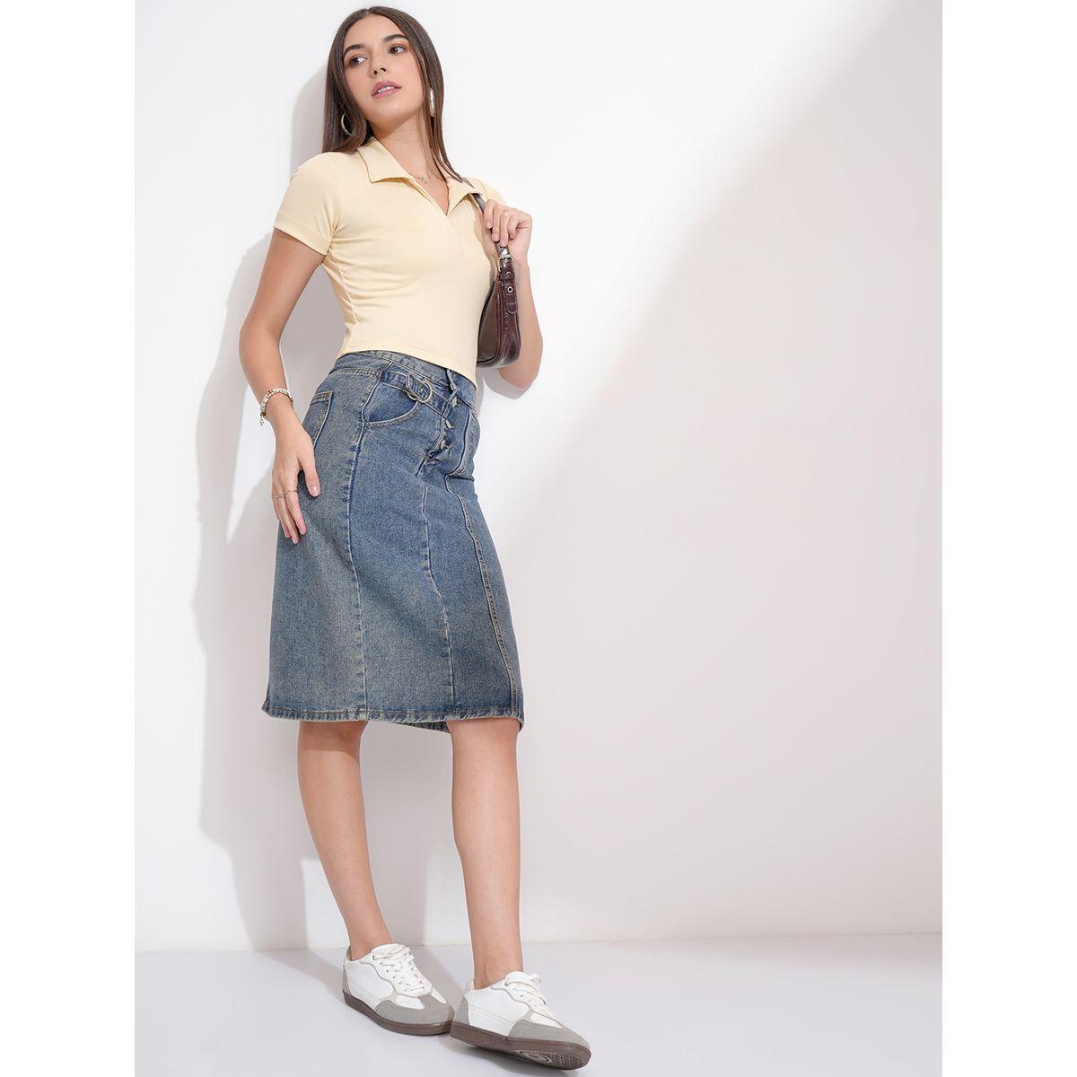 Tokyo Talkies X Styli Solid Cotton Polo Neck Top-women-clothing-tshirts-image-2