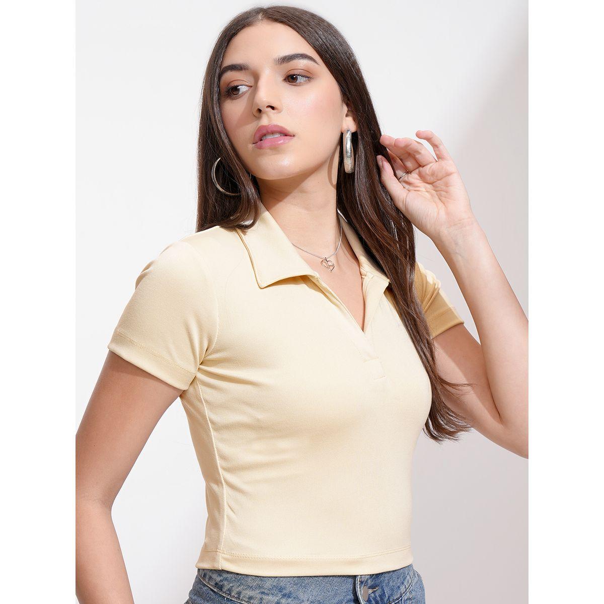 بلوزة سادة قطنية بياقة بولو طوكيو توكيز × ستايلي-women-clothing-tshirts-image-6