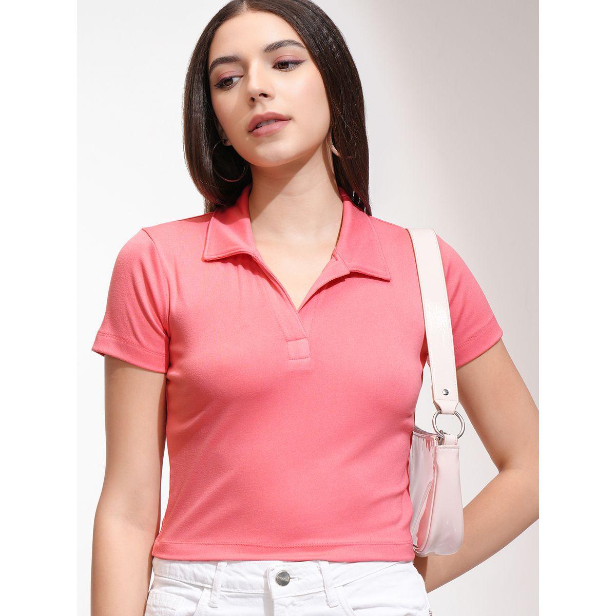 Tokyo Talkies X Styli Solid Cotton Polo Neck Top-women-clothing-tshirts-image-1