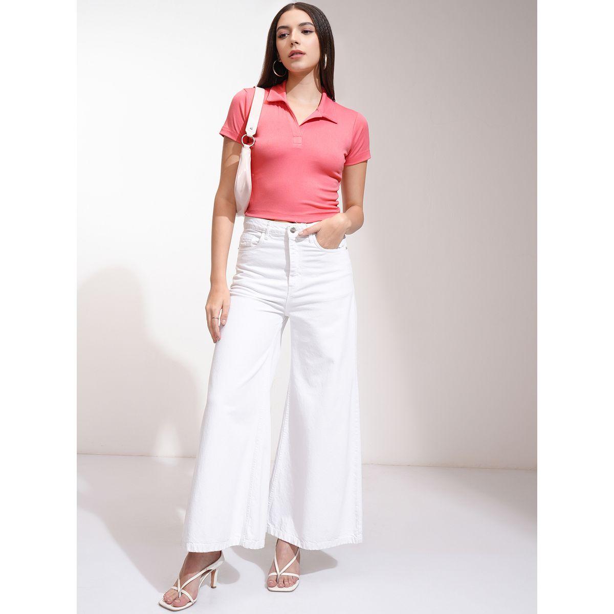 Tokyo Talkies X Styli Solid Cotton Polo Neck Top-women-clothing-tshirts-image-2