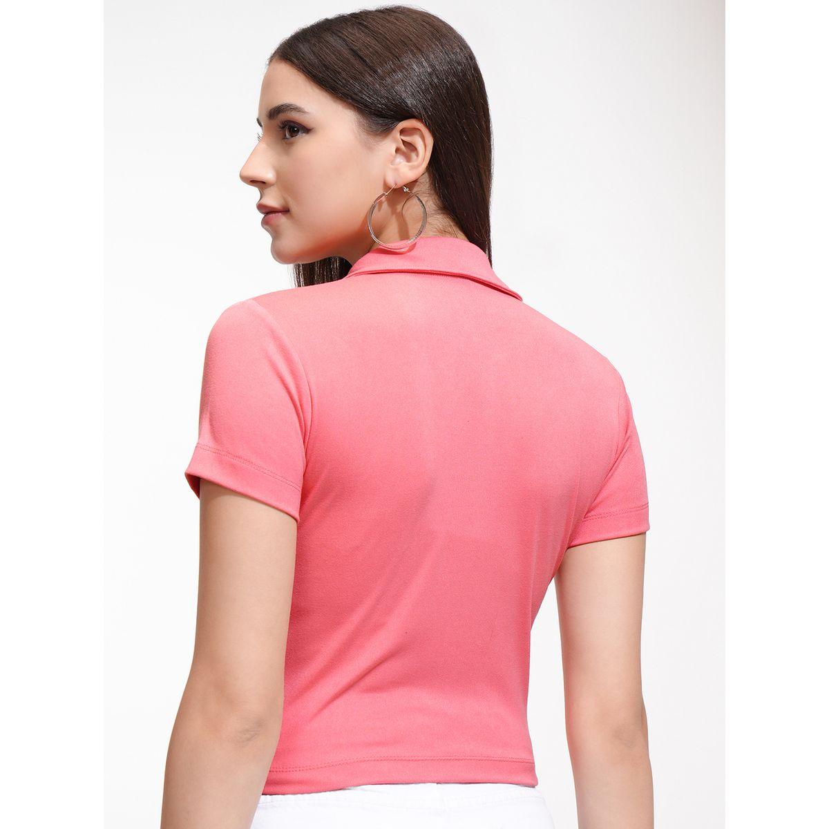 Tokyo Talkies X Styli Solid Cotton Polo Neck Top-women-clothing-tshirts-image-3
