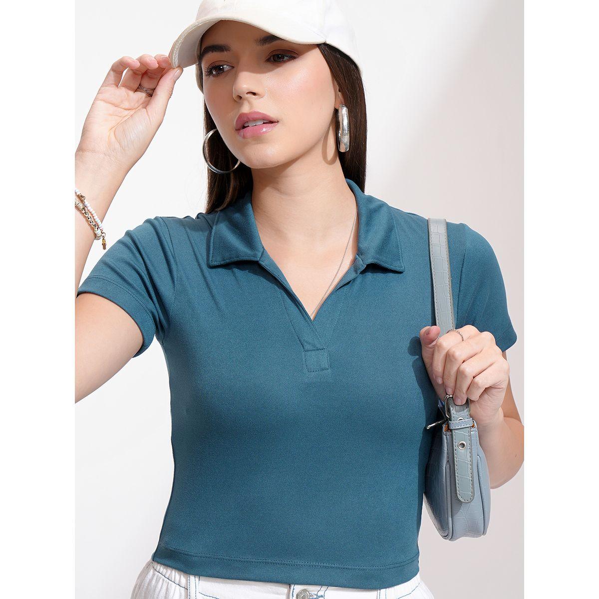 بلوزة سادة قطنية بياقة بولو طوكيو توكيز × ستايلي-women-clothing-tshirts-image-1