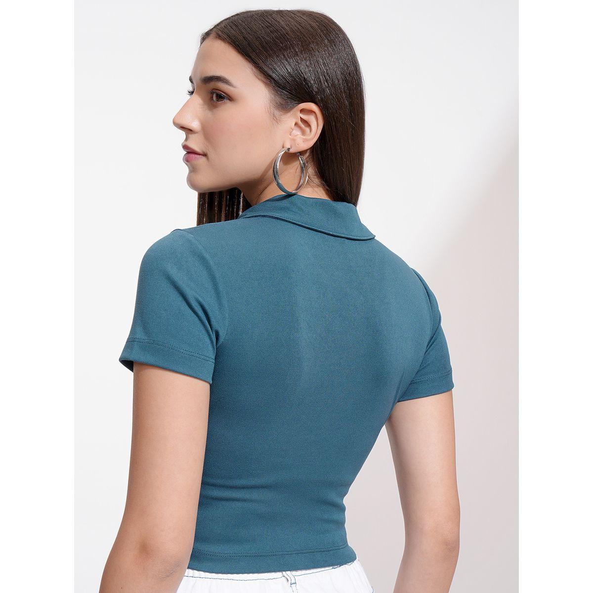 بلوزة سادة قطنية بياقة بولو طوكيو توكيز × ستايلي-women-clothing-tshirts-image-3