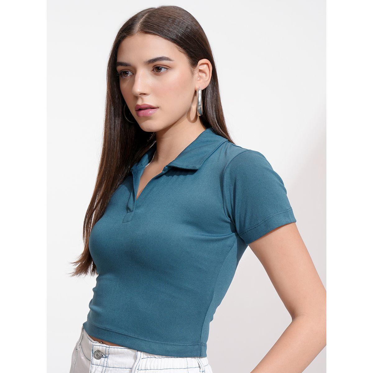 Tokyo Talkies X Styli Solid Cotton Polo Neck Top-women-clothing-tshirts-image-4