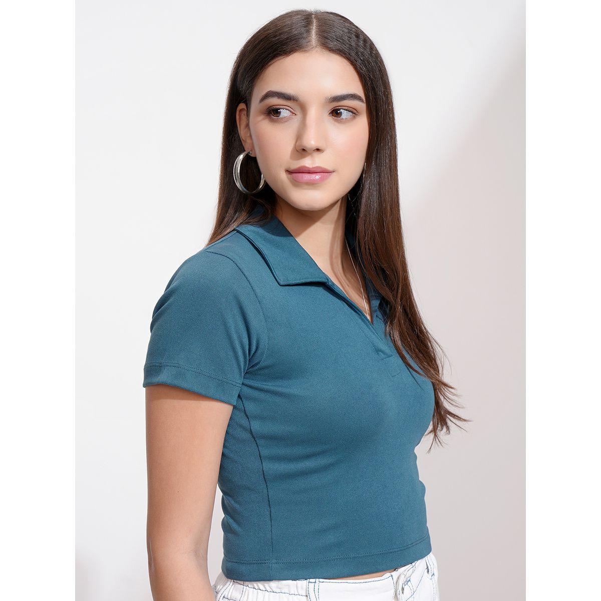 بلوزة سادة قطنية بياقة بولو طوكيو توكيز × ستايلي-women-clothing-tshirts-image-6