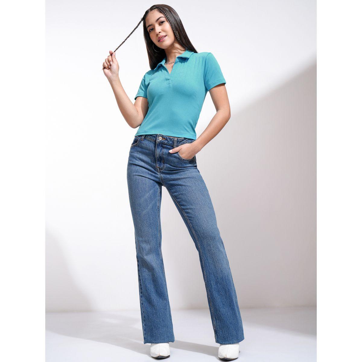 Tokyo Talkies X Styli Solid Cotton Polo Neck Top-women-clothing-tshirts-image-2