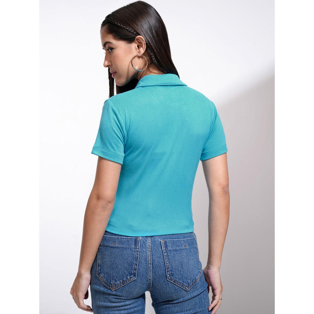 بلوزة سادة قطنية بياقة بولو طوكيو توكيز × ستايلي-women-clothing-tshirts-image-3