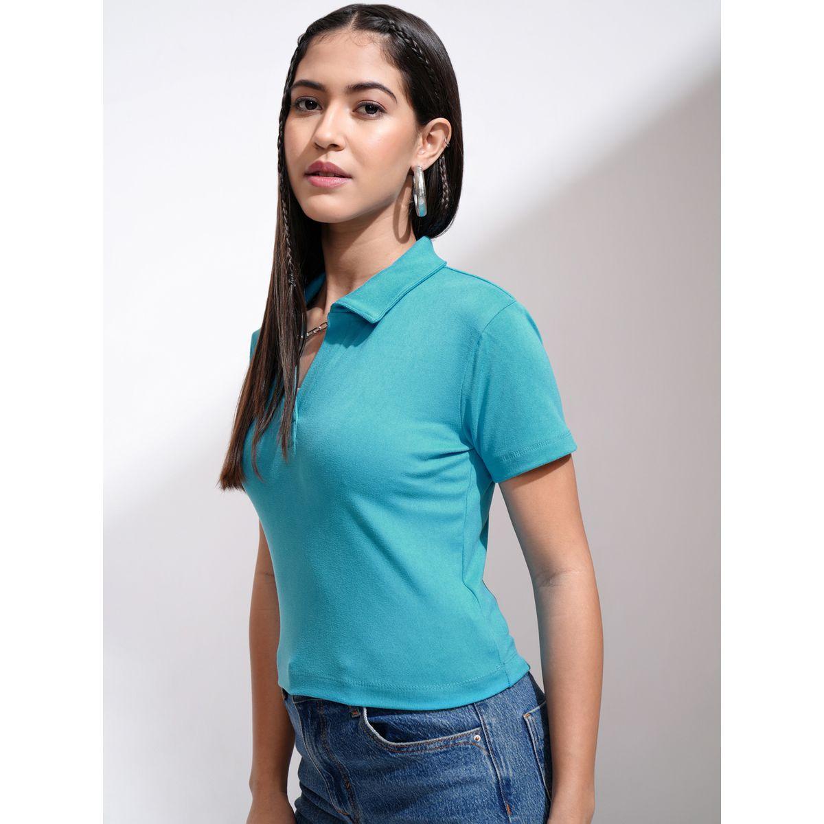 Tokyo Talkies X Styli Solid Cotton Polo Neck Top-women-clothing-tshirts-image-4