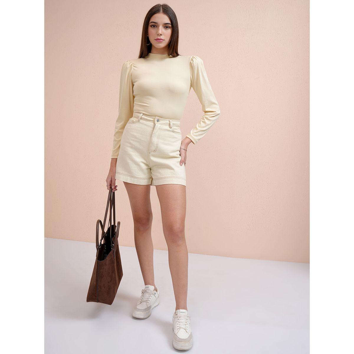 Tokyo Talkies X Styli Solid Puff Sleeve Cotton Fitted Top-women-clothing-shirtsandblouses-blouses-image-2