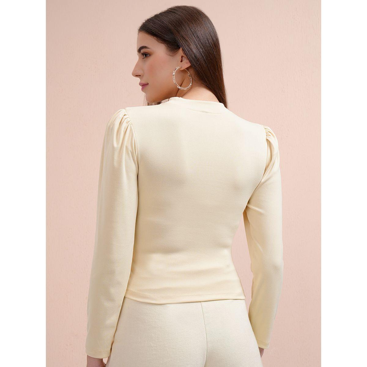 Tokyo Talkies X Styli Solid Puff Sleeve Cotton Fitted Top-women-clothing-shirtsandblouses-blouses-image-3