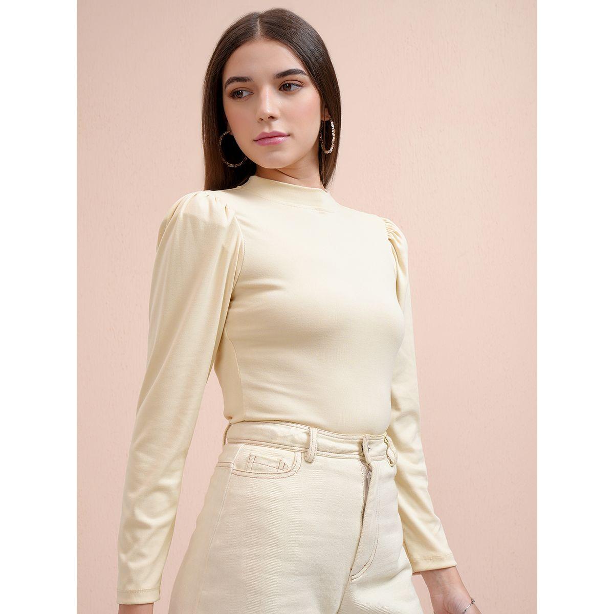 Tokyo Talkies X Styli Solid Puff Sleeve Cotton Fitted Top-women-clothing-shirtsandblouses-blouses-image-6