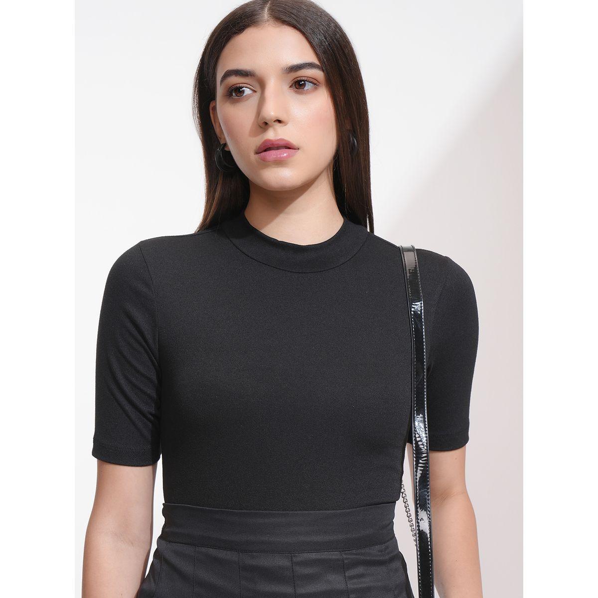 Tokyo Talkies X Styli Solid High Neck Fitted Knit Top-women-clothing-shirtsandblouses-blouses-image-1