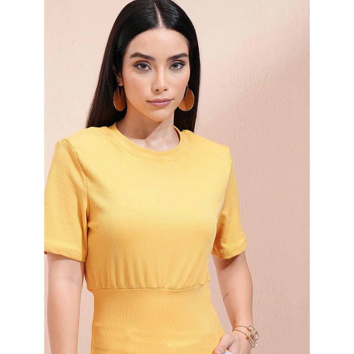 Tokyo Talkies X Styli Ribbed Round Neck Fitted Waist Top-women-clothing-shirtsandblouses-blouses-image-1