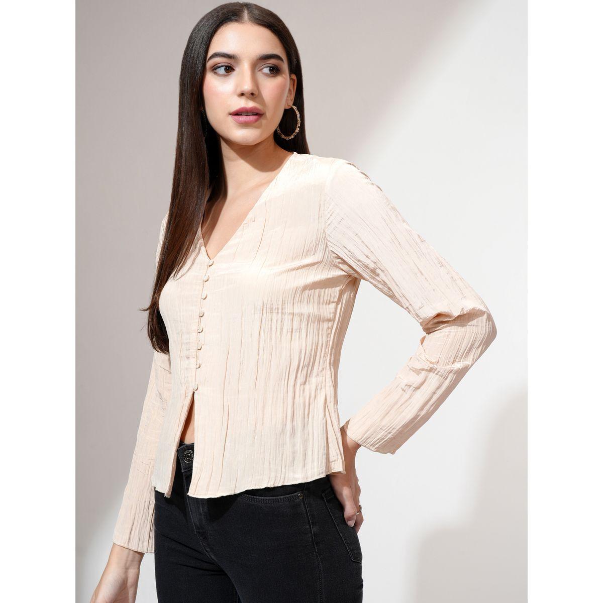 Tokyo Talkies X Styli Textured V-Neck Buttoned Top-women-clothing-shirtsandblouses-blouses-image-4