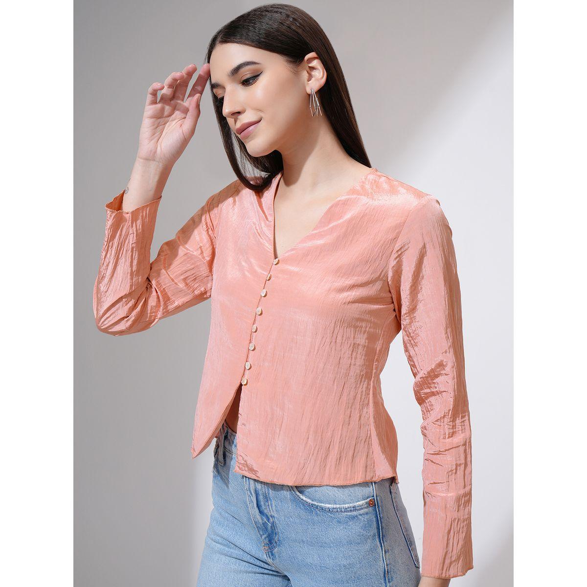 Tokyo Talkies X Styli Textured V-Neck Buttoned Top-women-clothing-shirtsandblouses-blouses-image-4