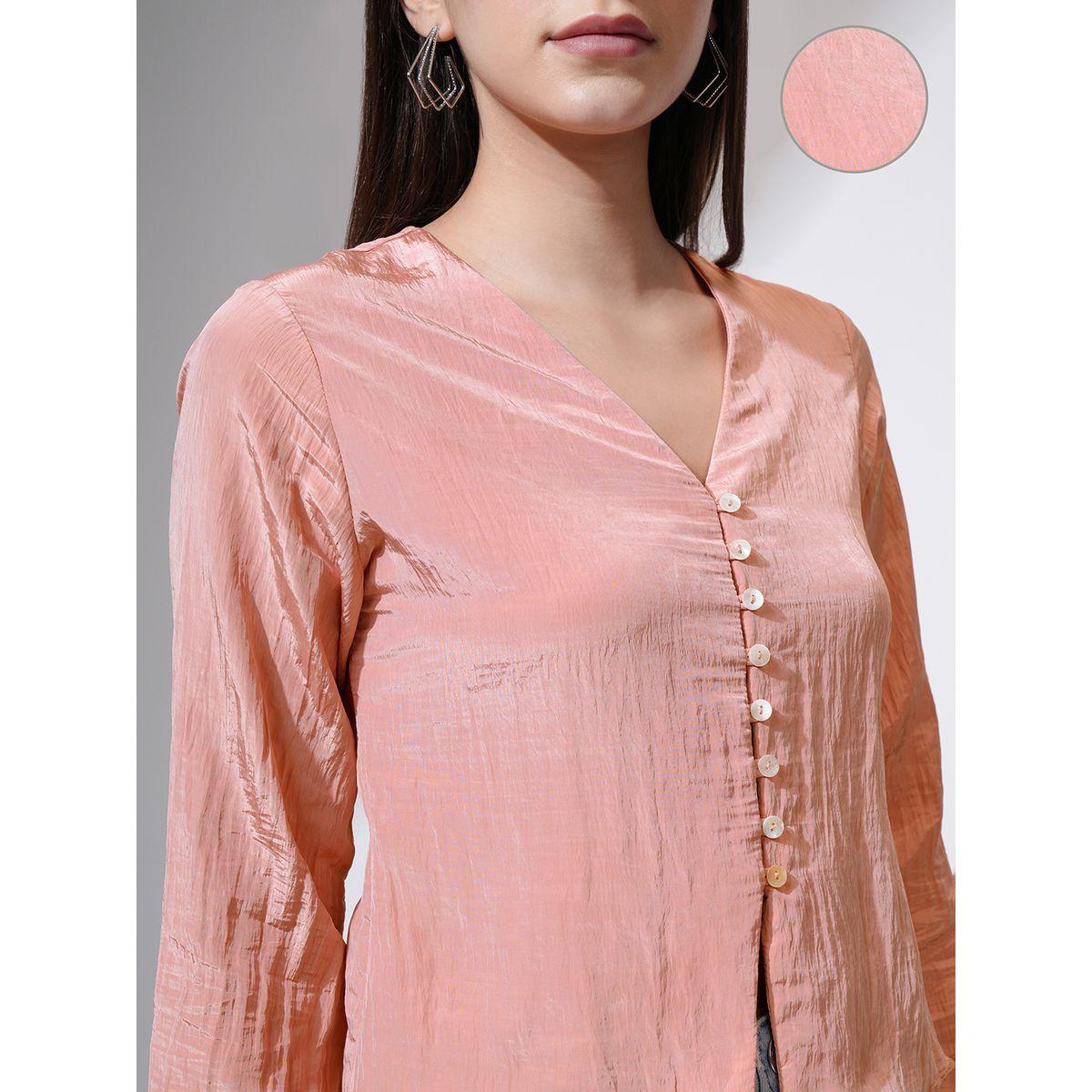 Tokyo Talkies X Styli Textured V-Neck Buttoned Top-women-clothing-shirtsandblouses-blouses-image-5