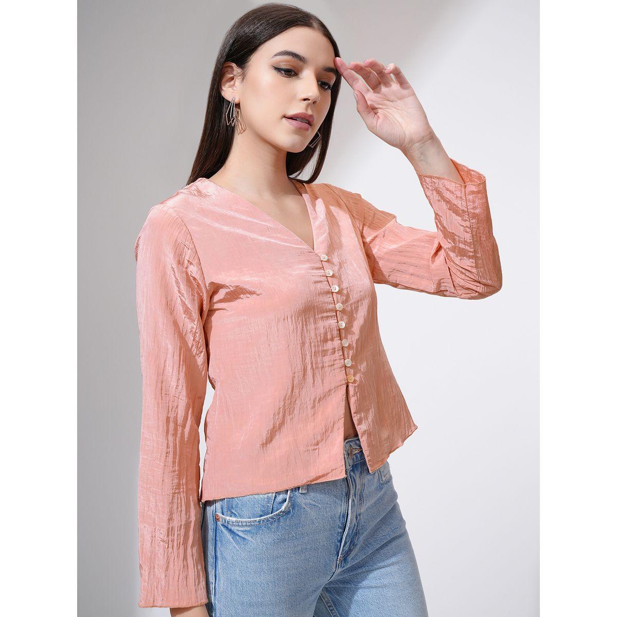 Tokyo Talkies X Styli Textured V-Neck Buttoned Top-women-clothing-shirtsandblouses-blouses-image-6