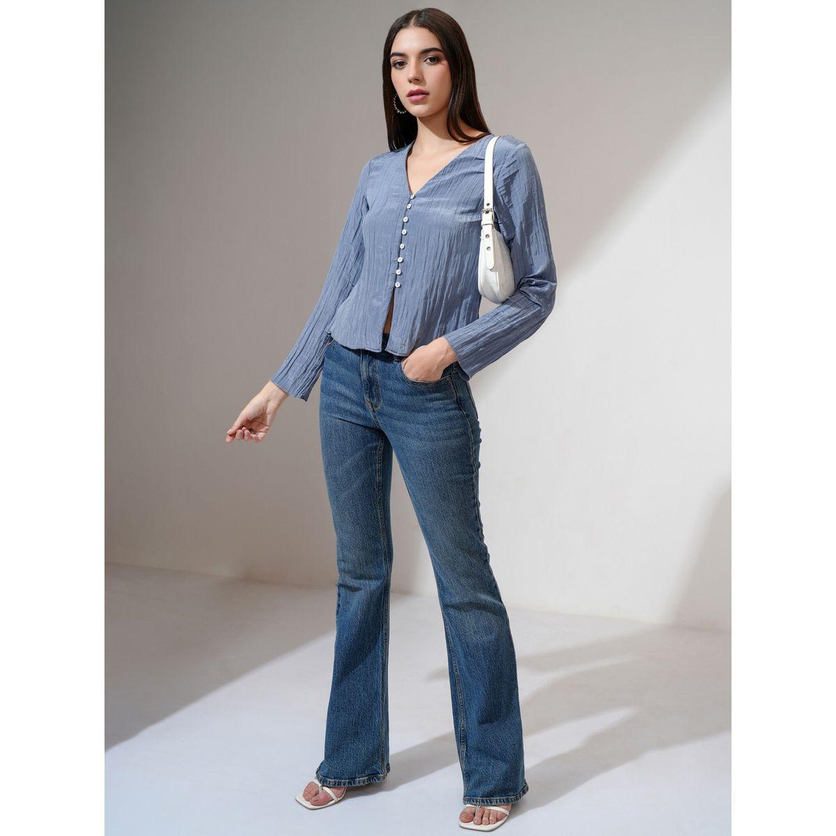 Tokyo Talkies X Styli Textured V-Neck Buttoned Top-women-clothing-shirtsandblouses-blouses-image-2