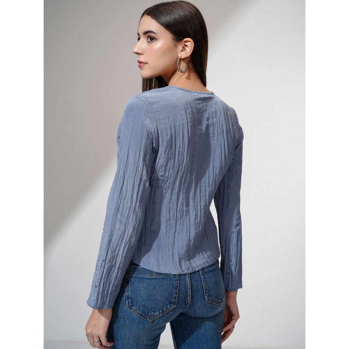 Tokyo Talkies X Styli Textured V-Neck Buttoned Top-women-clothing-shirtsandblouses-blouses-image-3