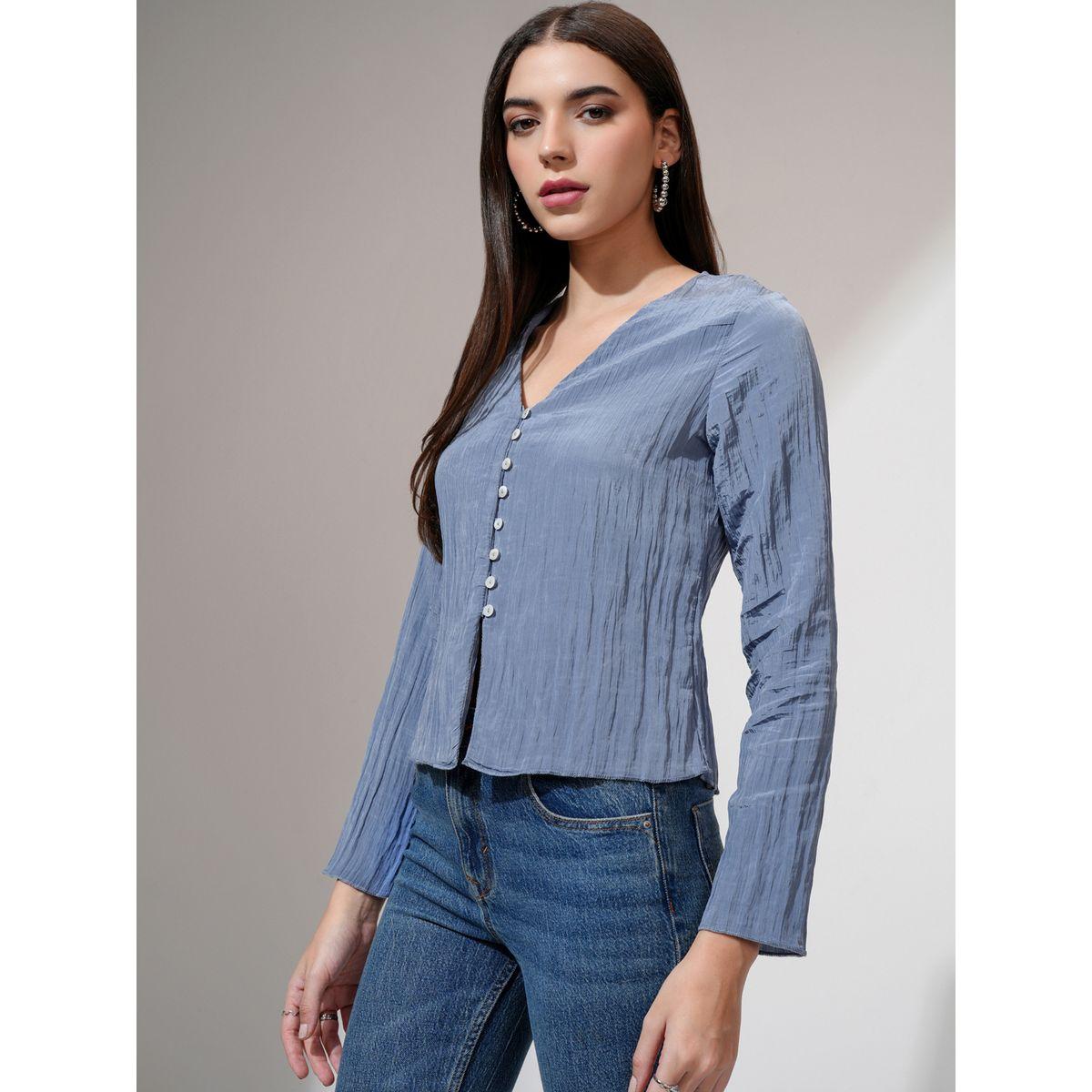 Tokyo Talkies X Styli Textured V-Neck Buttoned Top-women-clothing-shirtsandblouses-blouses-image-4