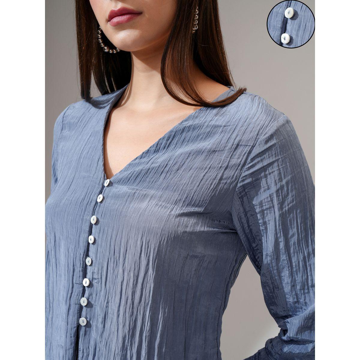 Tokyo Talkies X Styli Textured V-Neck Buttoned Top-women-clothing-shirtsandblouses-blouses-image-5