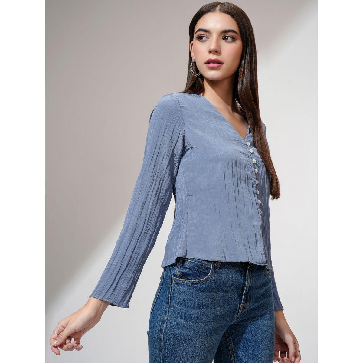 Tokyo Talkies X Styli Textured V-Neck Buttoned Top-women-clothing-shirtsandblouses-blouses-image-6