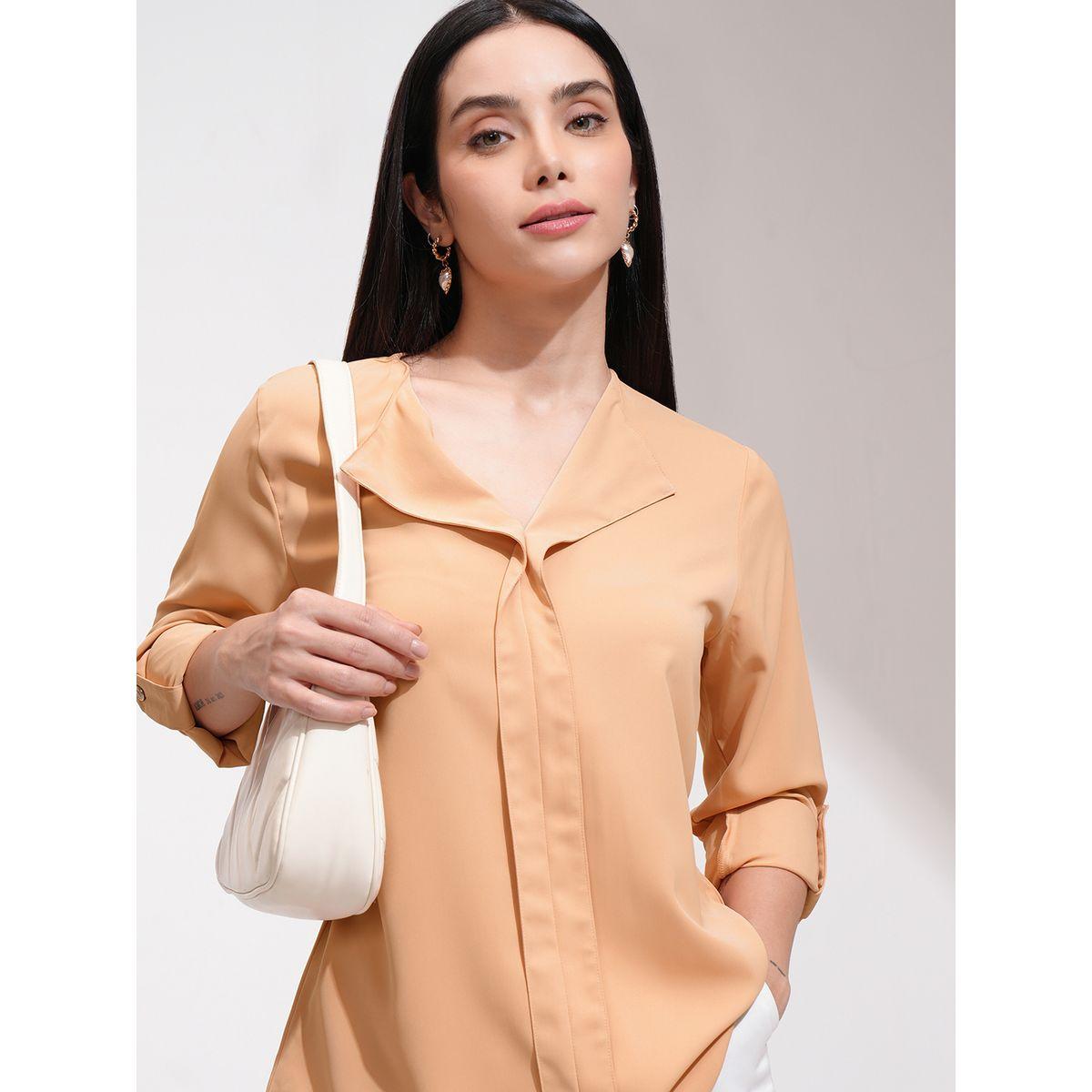 Tokyo Talkies X Styli Solid Regular Fit V-Neck Top-women-clothing-shirtsandblouses-blouses-image-1