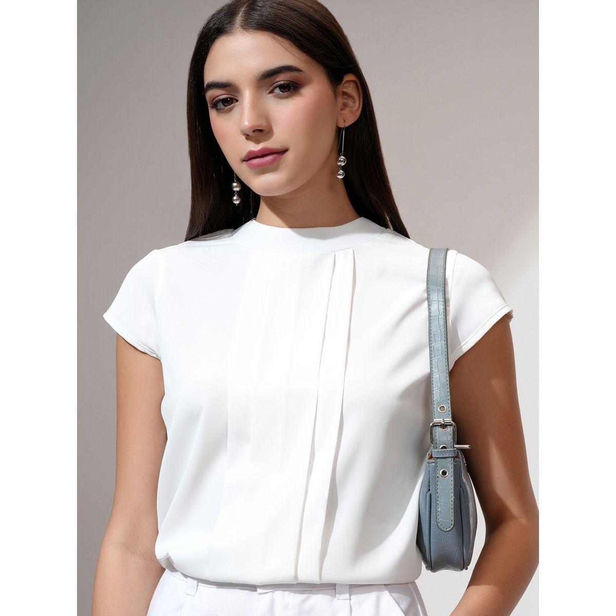 Tokyo Talkies X Styli Solid Front Pleated Top with Tie-Up Neck Detail-women-clothing-shirtsandblouses-blouses-image-1