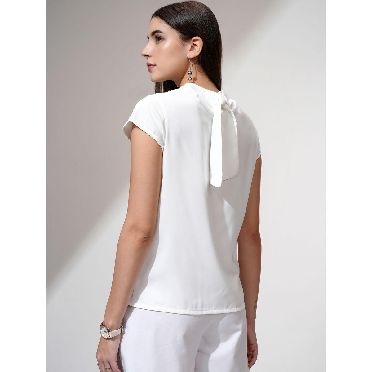 Tokyo Talkies X Styli Solid Front Pleated Top with Tie-Up Neck Detail-women-clothing-shirtsandblouses-blouses-image-3