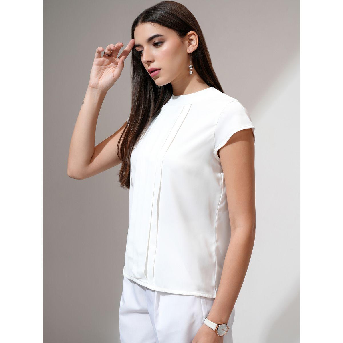 Tokyo Talkies X Styli Solid Front Pleated Top with Tie-Up Neck Detail-women-clothing-shirtsandblouses-blouses-image-4