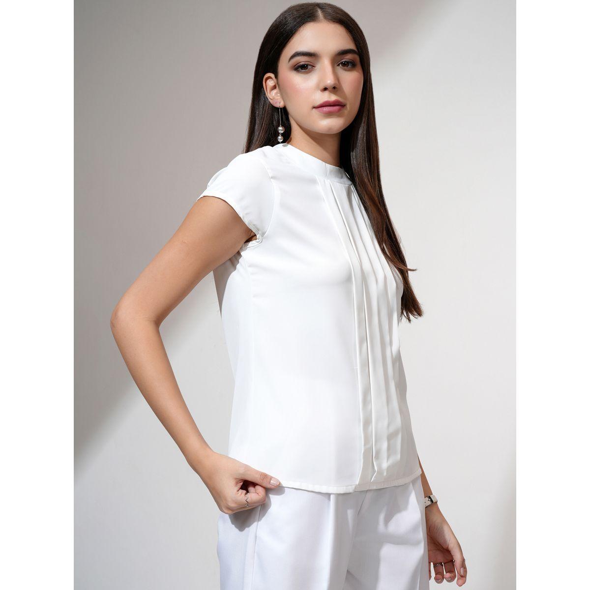 Tokyo Talkies X Styli Solid Front Pleated Top with Tie-Up Neck Detail-women-clothing-shirtsandblouses-blouses-image-6