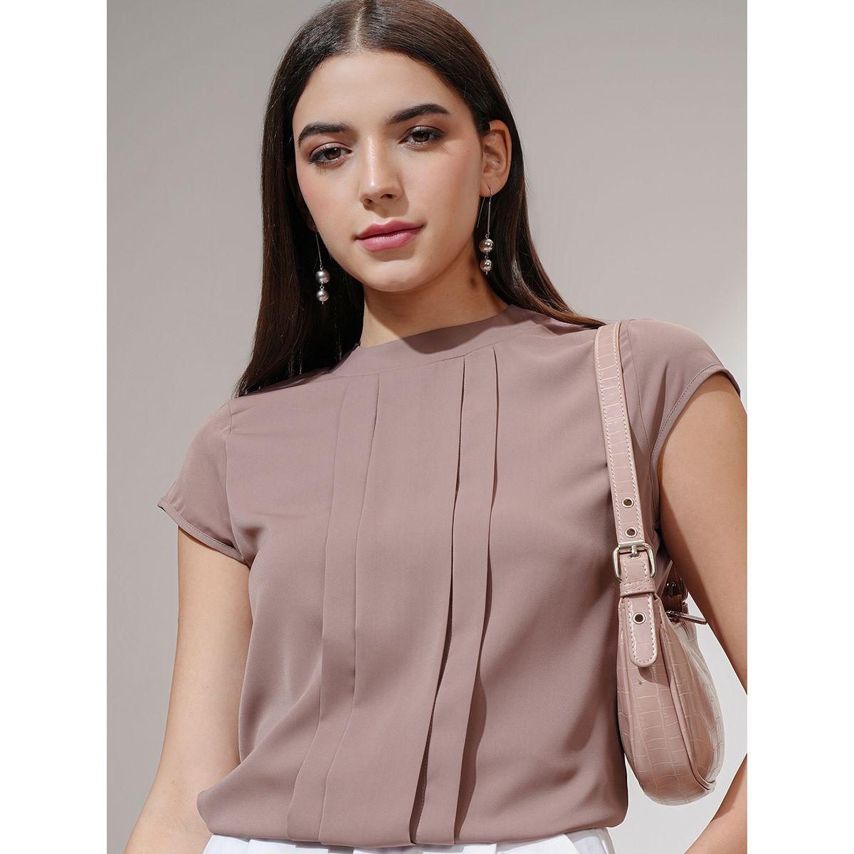 بلوزة سادة بتفاصيل كسرات وياقة بأربطة طوكيو توكيز × ستايلي-women-clothing-shirtsandblouses-blouses-image-1