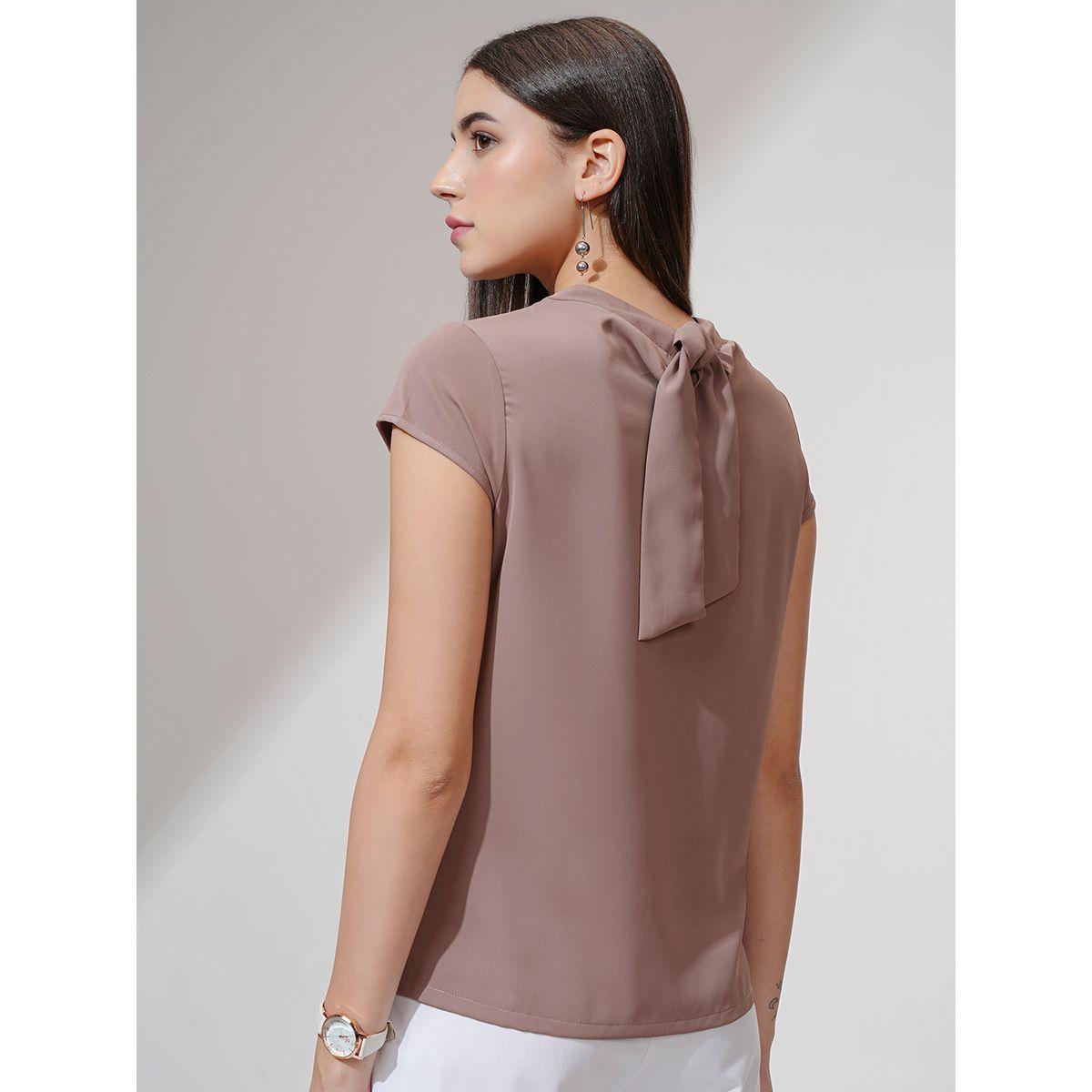 بلوزة سادة بتفاصيل كسرات وياقة بأربطة طوكيو توكيز × ستايلي-women-clothing-shirtsandblouses-blouses-image-3