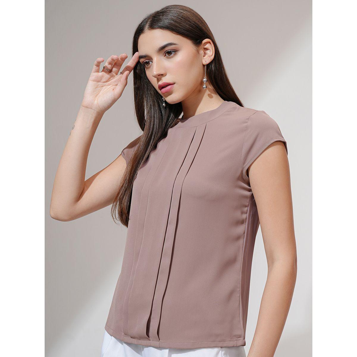 Tokyo Talkies X Styli Solid Front Pleated Top with Tie-Up Neck Detail-women-clothing-shirtsandblouses-blouses-image-4
