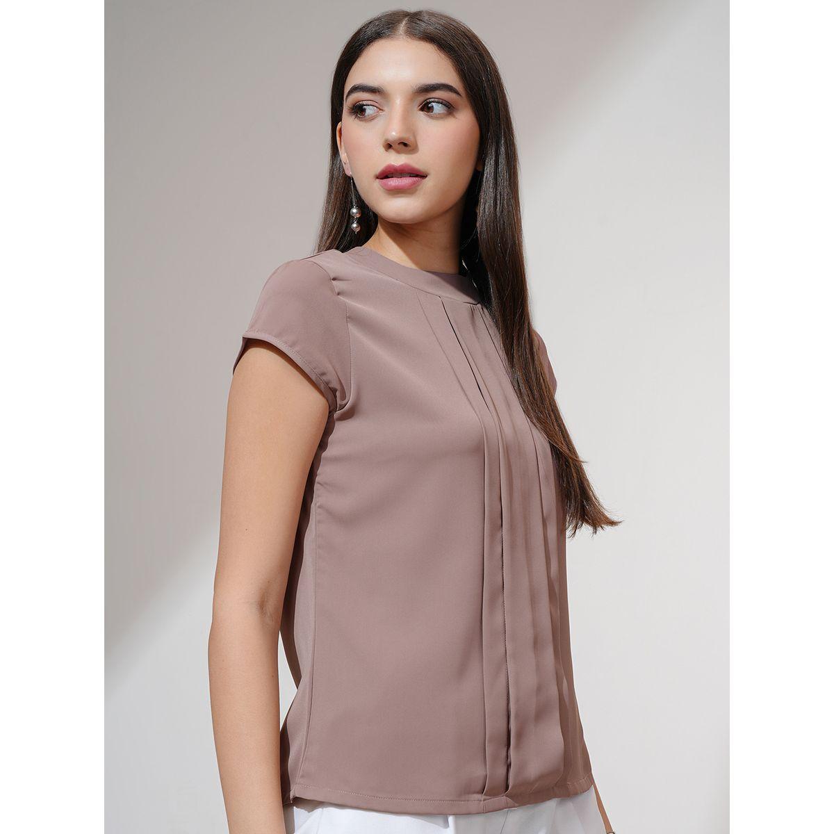 Tokyo Talkies X Styli Solid Front Pleated Top with Tie-Up Neck Detail-women-clothing-shirtsandblouses-blouses-image-6