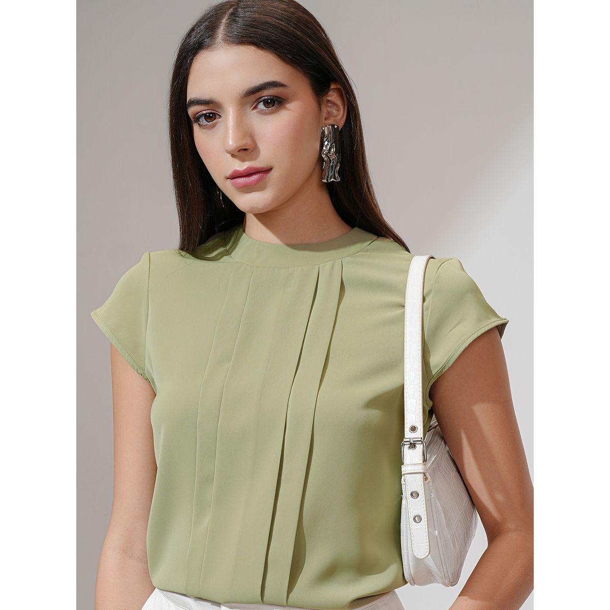 بلوزة سادة بتفاصيل كسرات وياقة بأربطة طوكيو توكيز × ستايلي-women-clothing-shirtsandblouses-blouses-image-1