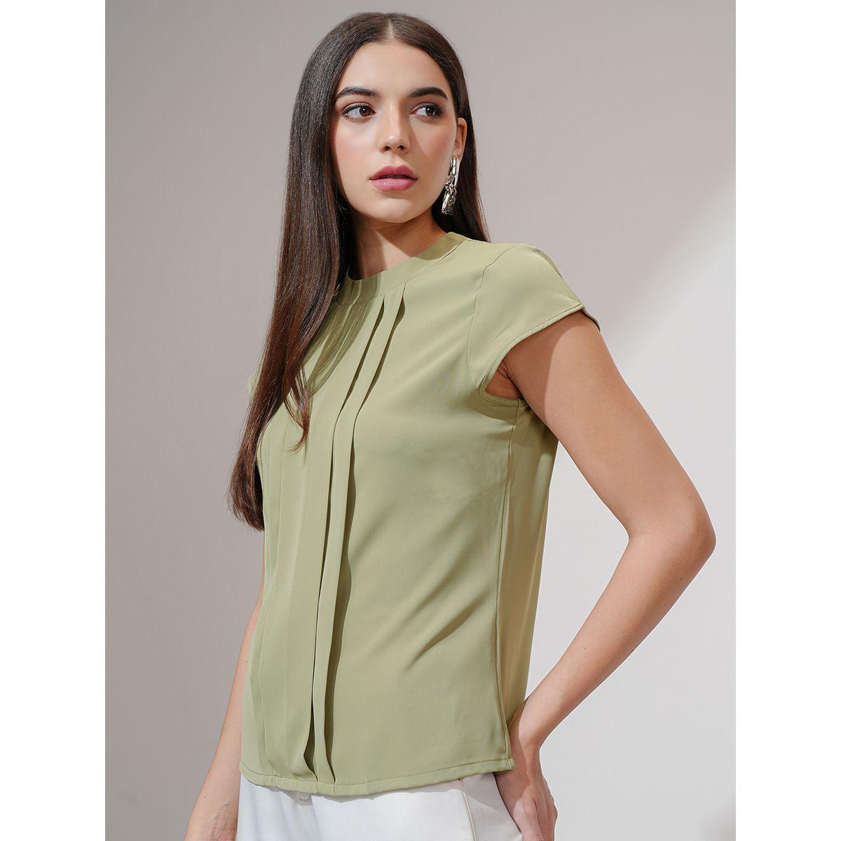 Tokyo Talkies X Styli Solid Front Pleated Top with Tie-Up Neck Detail-women-clothing-shirtsandblouses-blouses-image-4