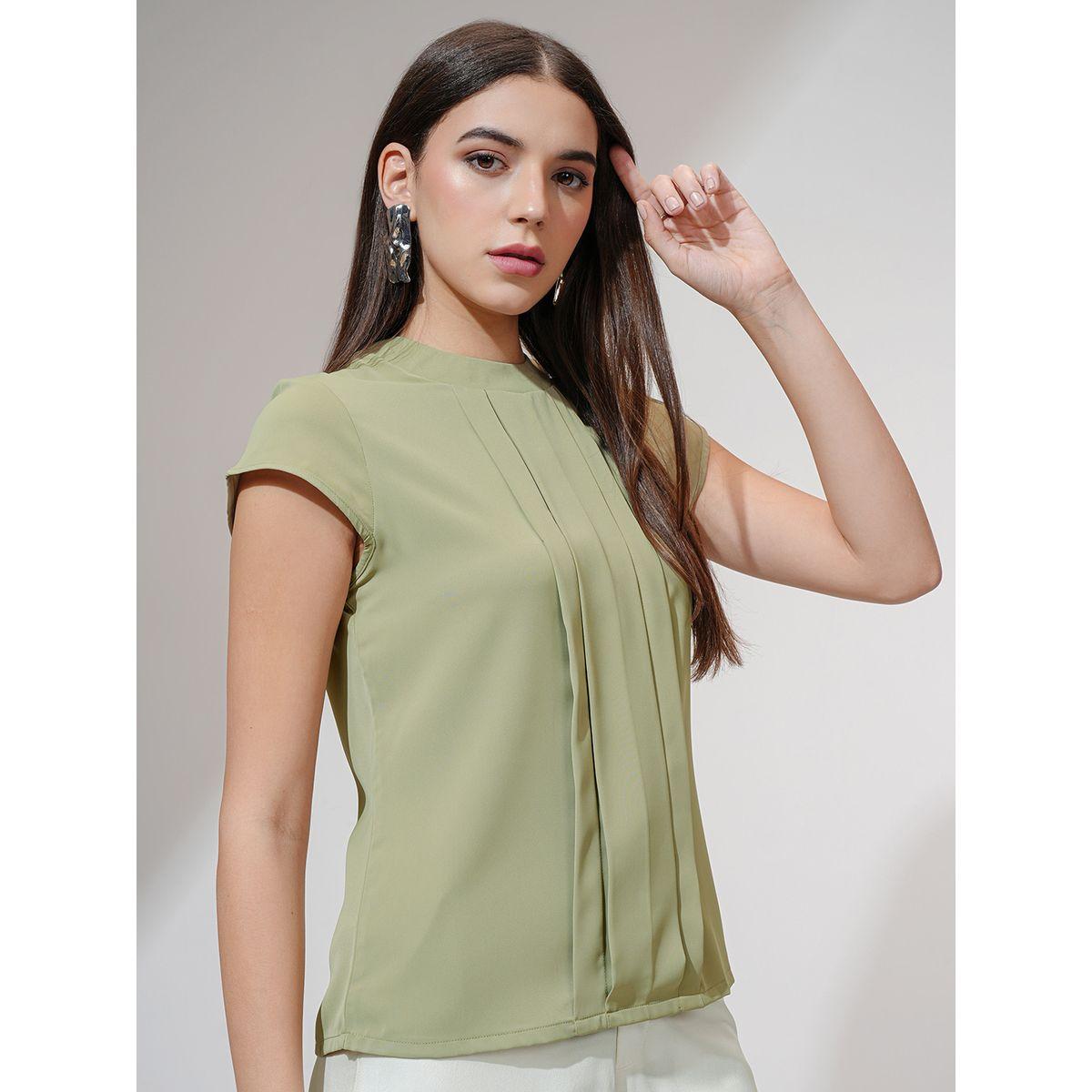 Tokyo Talkies X Styli Solid Front Pleated Top with Tie-Up Neck Detail-women-clothing-shirtsandblouses-blouses-image-6