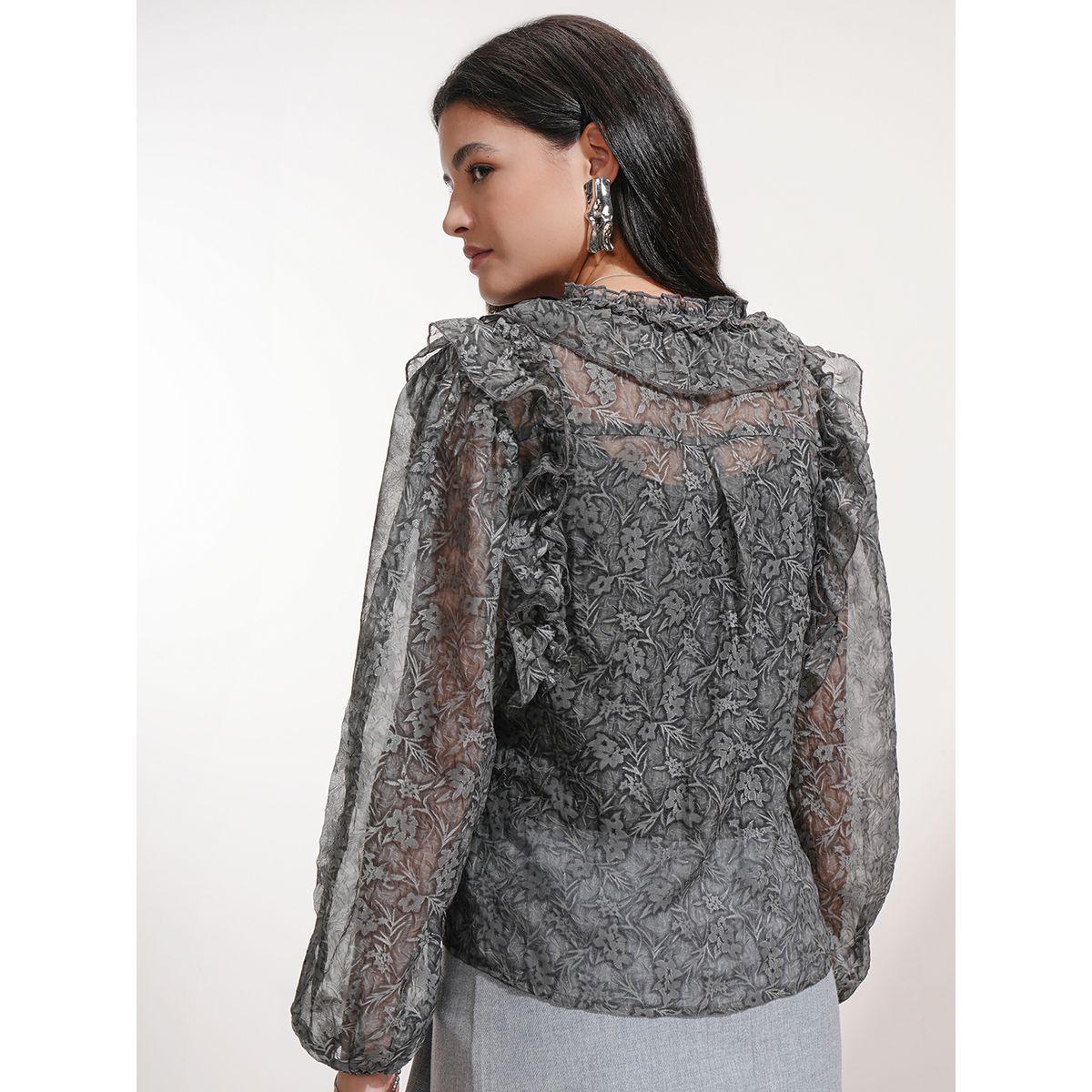 بلوزة بطبعة زهور وأكمام بالون مع تفاصيل كشكش طوكيو توكيز × ستايلي-women-clothing-shirtsandblouses-blouses-image-3
