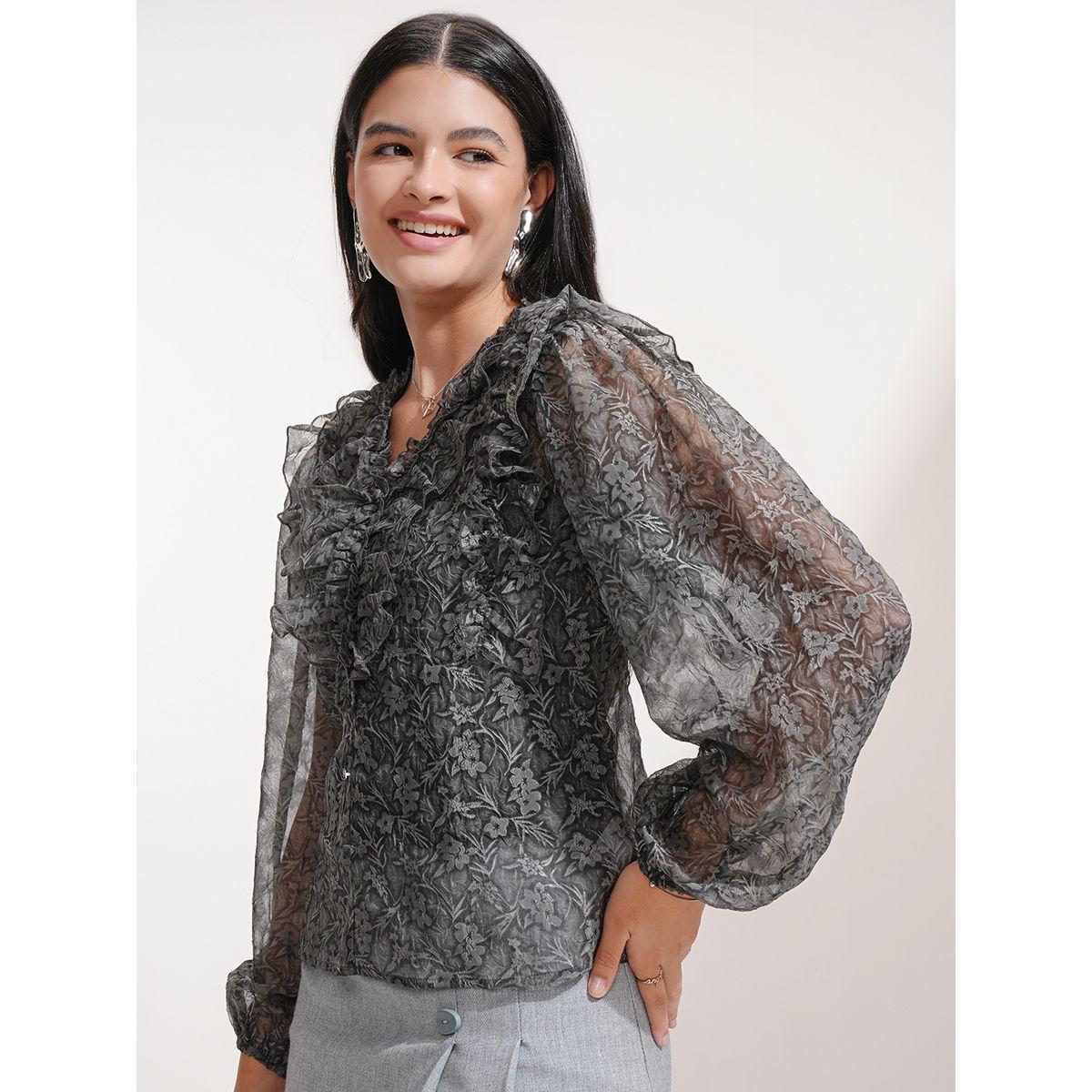 بلوزة بطبعة زهور وأكمام بالون مع تفاصيل كشكش طوكيو توكيز × ستايلي-women-clothing-shirtsandblouses-blouses-image-4